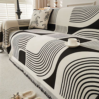 Boho Sofa Cover Wavy Stripe Soft Chenille Reversible Design 2