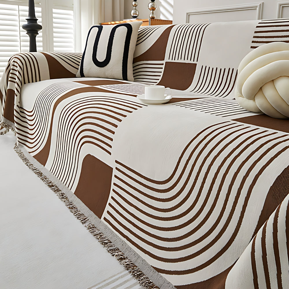 Boho Sofa Cover Wavy Stripe Soft Chenille Reversible Design 3