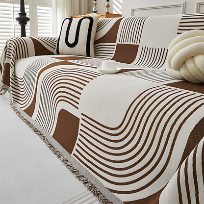 Boho Sofa Cover Wavy Stripe Soft Chenille Reversible Design 3