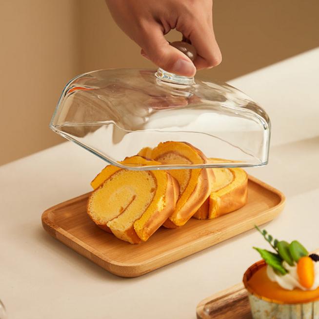 Butter Dish with Lid Glass and Wood Elegant Storage for Cheese 1