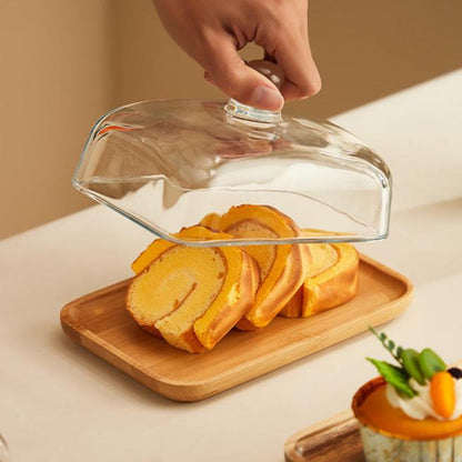 Butter Dish with Lid Glass and Wood Elegant Storage for Cheese 1