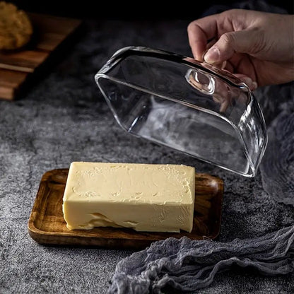 Butter Dish with Lid Glass and Wood Elegant Storage for Cheese 2