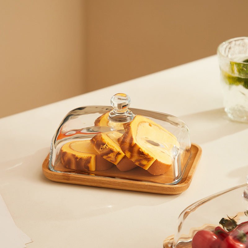 Butter Dish with Lid Glass and Wood Elegant Storage for Cheese 5