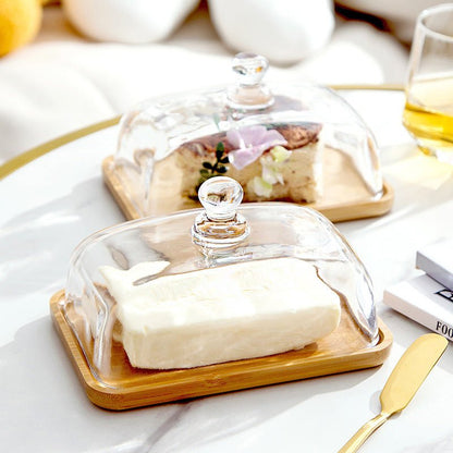 Butter Dish with Lid Glass and Wood Elegant Storage for Cheese 6