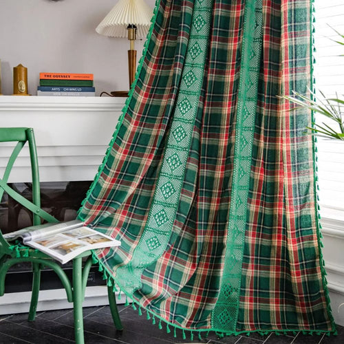 Cafe Curtains Tartan Crochet Lace Panel Cozy Vintage Design 0