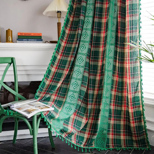 Cafe Curtains Tartan Crochet Lace Panel Cozy Vintage Design 0