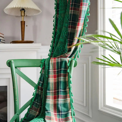 Cafe Curtains Tartan Crochet Lace Panel Cozy Vintage Design 1