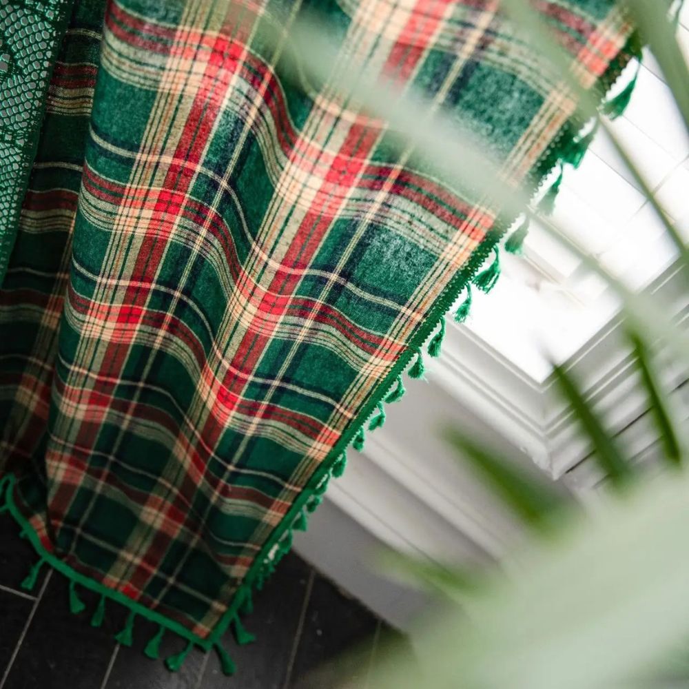 Cafe Curtains Tartan Crochet Lace Panel Cozy Vintage Design 2