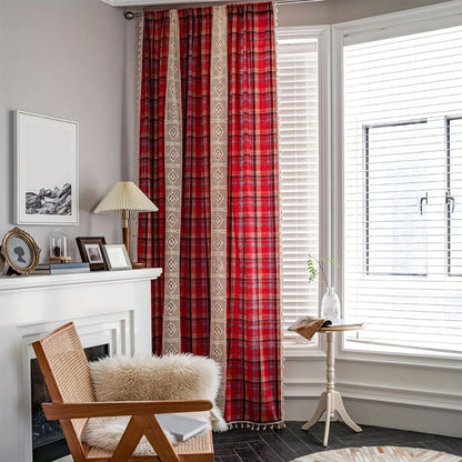 Cafe Curtains Tartan Crochet Lace Panel Cozy Vintage Design 4