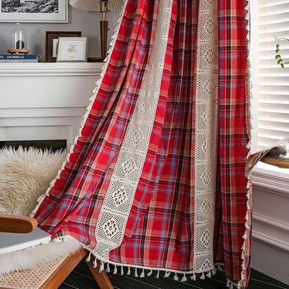 Cafe Curtains Tartan Crochet Lace Panel Cozy Vintage Design 6