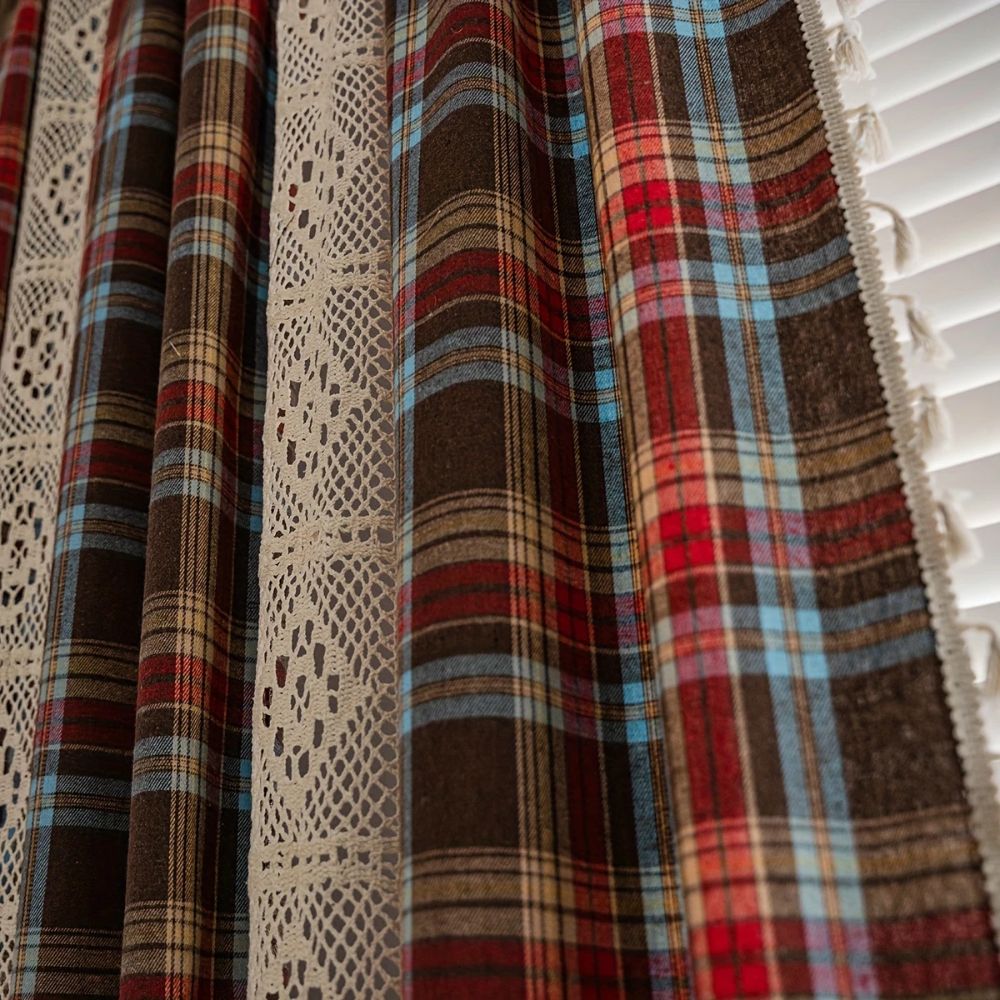 Cafe Curtains Tartan Crochet Lace Panel Cozy Vintage Design 8