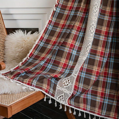 Cafe Curtains Tartan Crochet Lace Panel Cozy Vintage Design 9