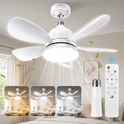 Socket Ceiling Fan with LED Light & Remote | No Wiring Needed | E26/E27 Screw-In