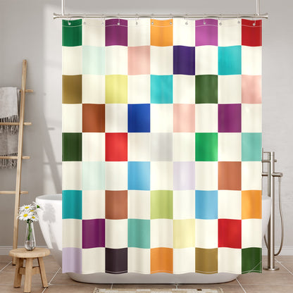 Checkered Shower Curtain with Water-Repellent Fabric & Rust-Resistant Rings | Unique Patterns for Stylish Bathrooms 1