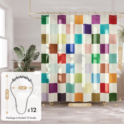 Checkered Shower Curtain with Water-Repellent Fabric & Rust-Resistant Rings | Unique Patterns for Stylish Bathrooms 2