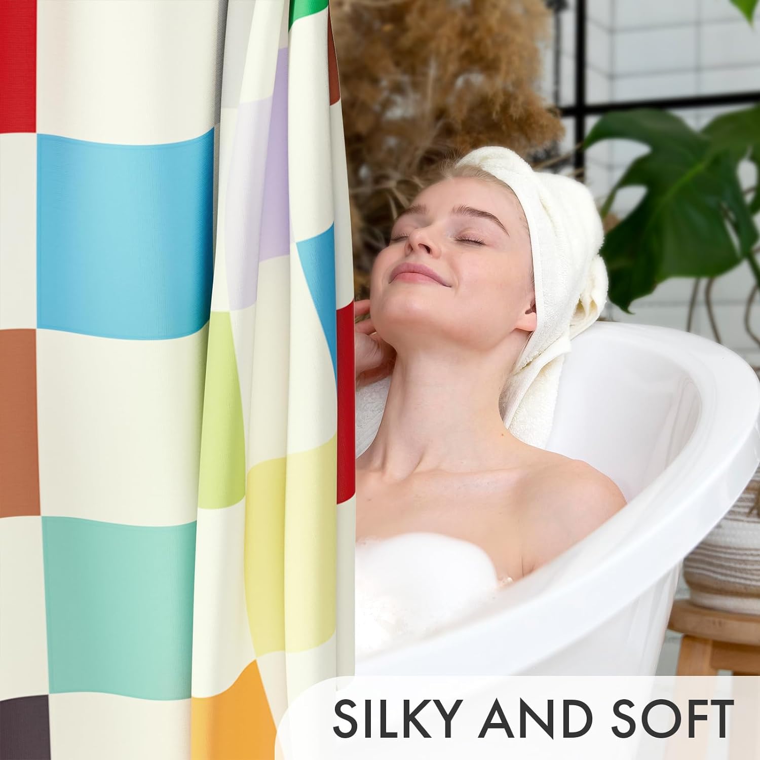 Checkered Shower Curtain with Water-Repellent Fabric & Rust-Resistant Rings | Unique Patterns for Stylish Bathrooms 3