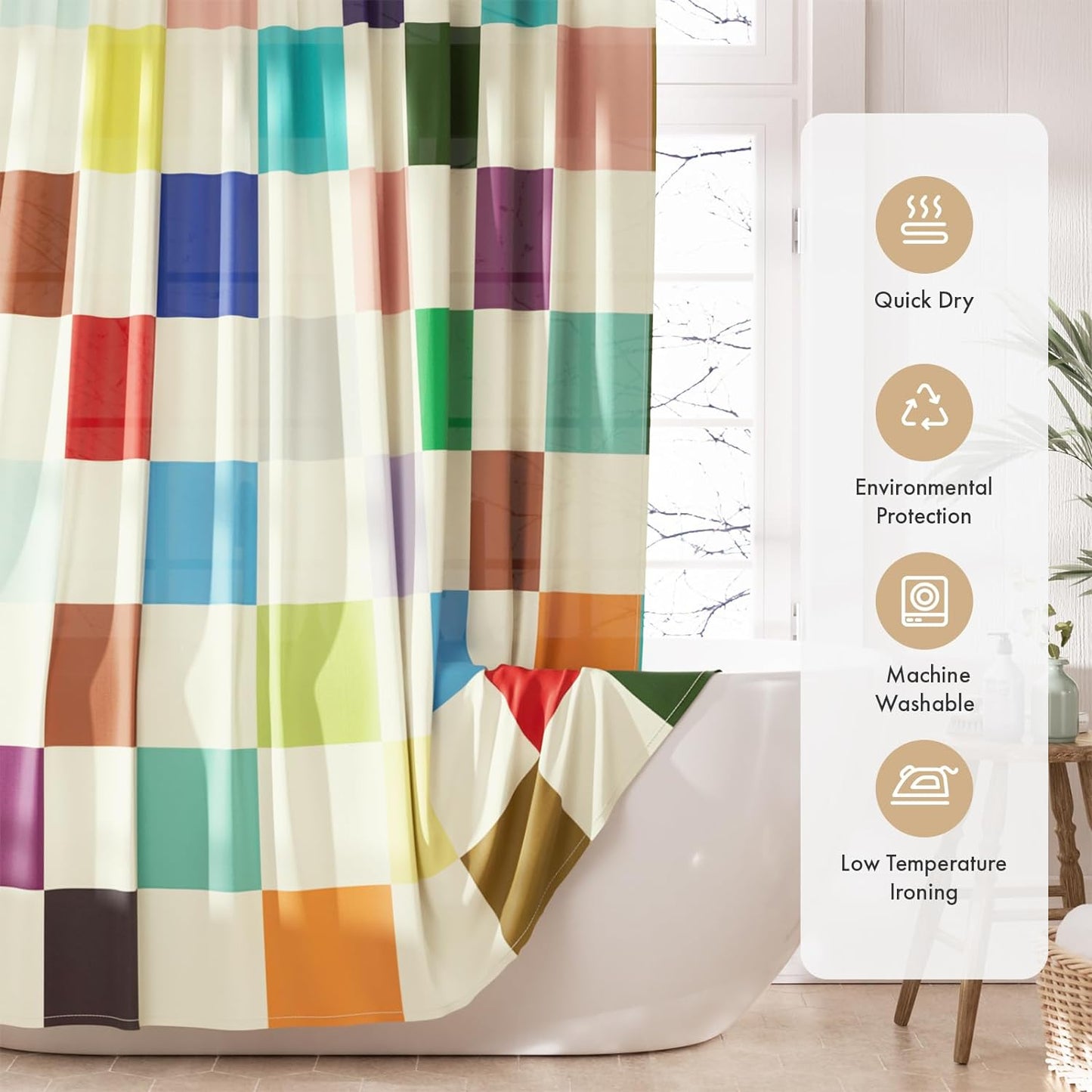 Checkered Shower Curtain with Water-Repellent Fabric & Rust-Resistant Rings | Unique Patterns for Stylish Bathrooms 4