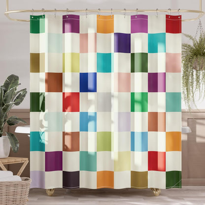 Checkered Shower Curtain with Water-Repellent Fabric & Rust-Resistant Rings | Unique Patterns for Stylish Bathrooms 6