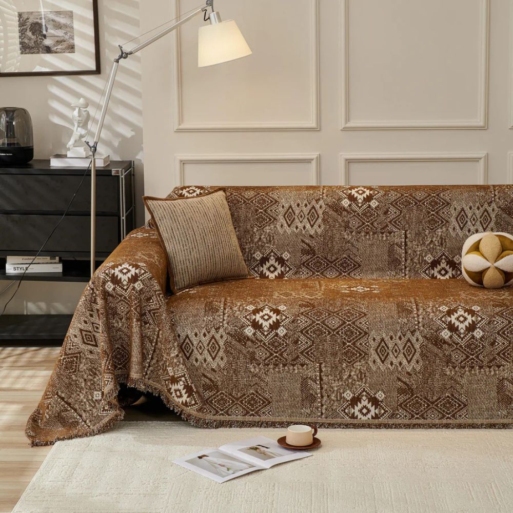 Chenille Sofa Cover Ethno Cultural Design Stylish Protection 1