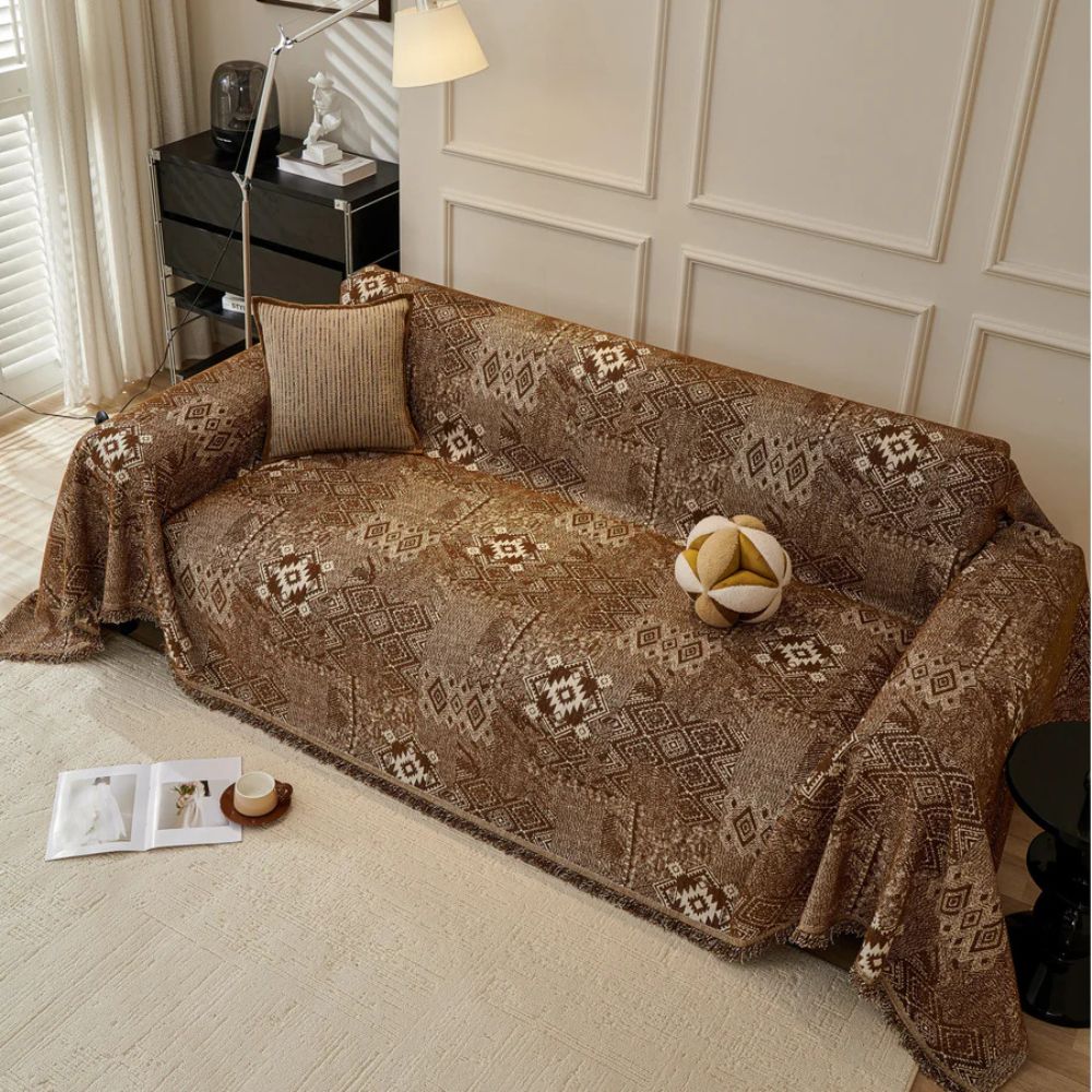 Chenille Sofa Cover Ethno Cultural Design Stylish Protection 2
