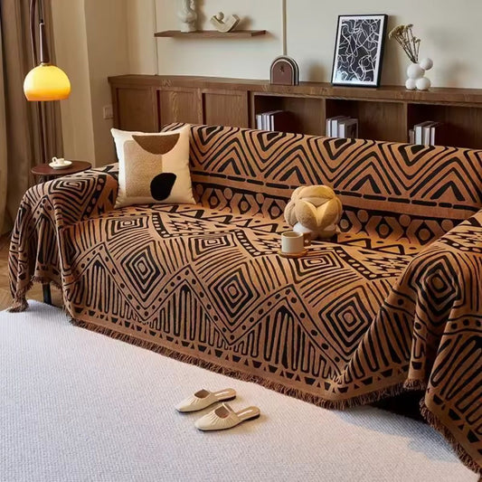 Chenille Sofa Cover Geometric Design Soft Comfort Reversible 0