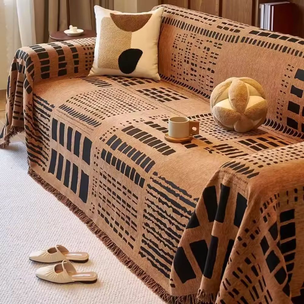 Chenille Sofa Cover Geometric Design Soft Comfort Reversible 1