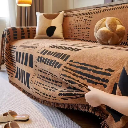 Chenille Sofa Cover Geometric Design Soft Comfort Reversible 4