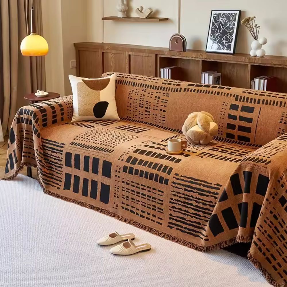 Chenille Sofa Cover Geometric Design Soft Comfort Reversible 6