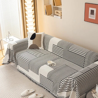 Chenille Sofa Cover Non-Slip Striped Design Easy Maintenance 1