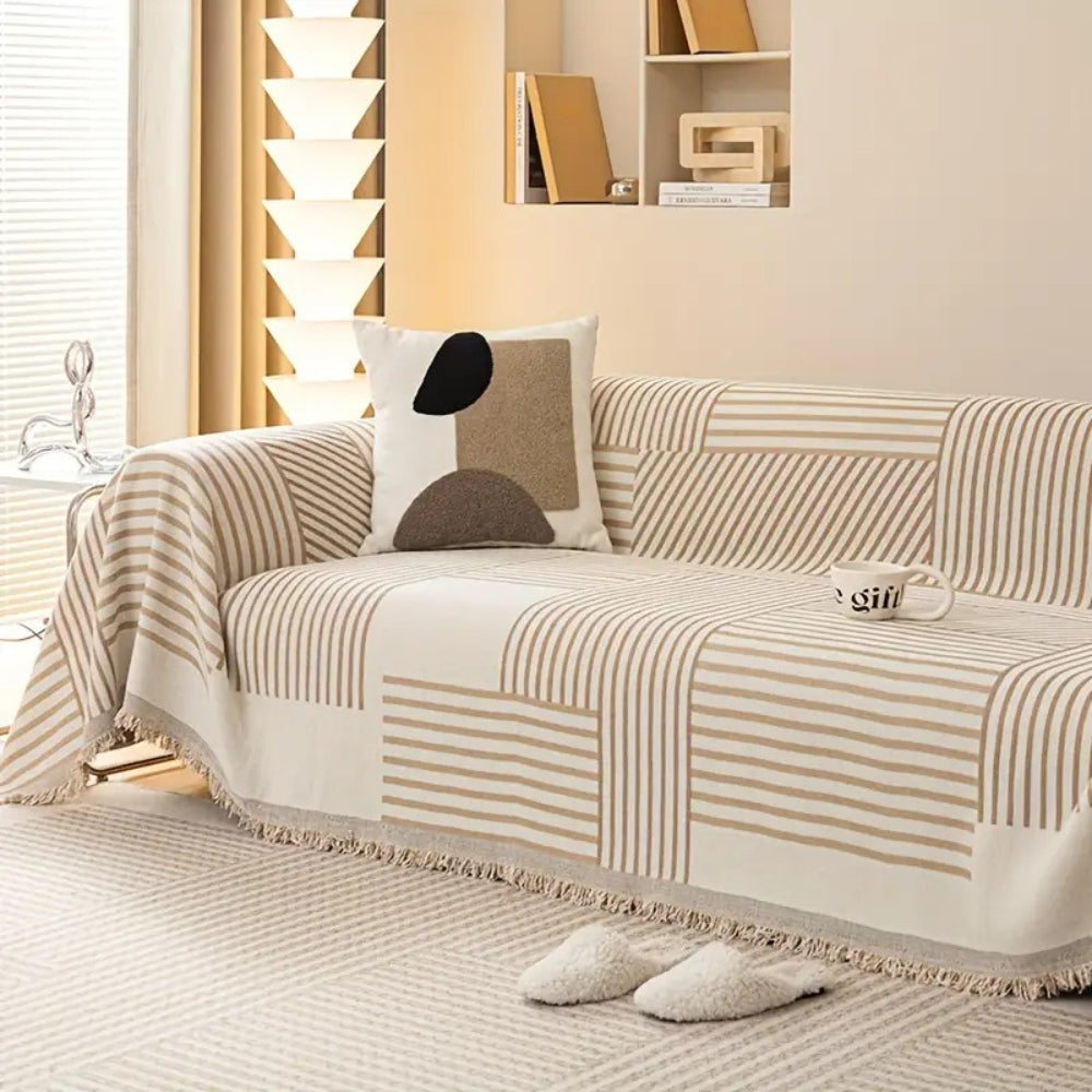 Chenille Sofa Cover Non-Slip Striped Design Easy Maintenance 3