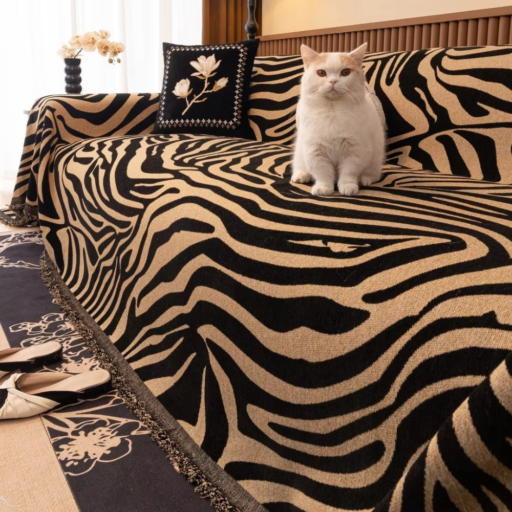 Chenille Sofa Cover Zebra Pattern Soft Fabric Stylish Protection 3