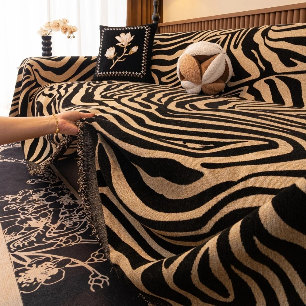 Chenille Sofa Cover Zebra Pattern Soft Fabric Stylish Protection 4