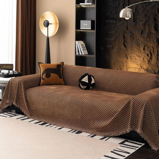 Chenille Sofa Cover Zigzag Pattern Decorative Fringe Comfort 0