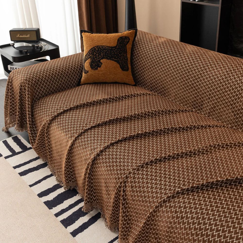 Chenille Sofa Cover Zigzag Pattern Decorative Fringe Comfort 1