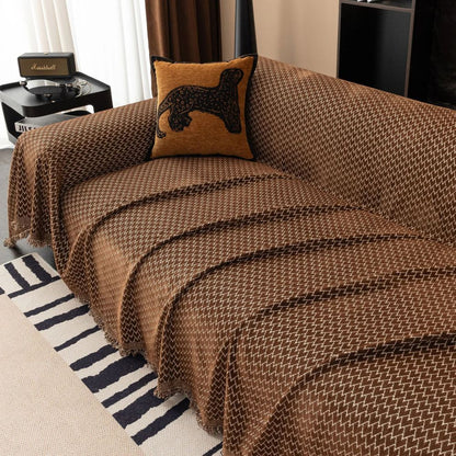 Chenille Sofa Cover Zigzag Pattern Decorative Fringe Comfort 1