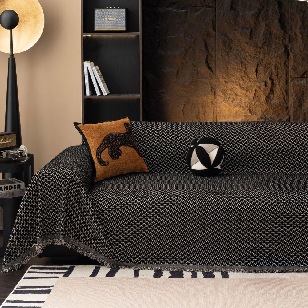 Chenille Sofa Cover Zigzag Pattern Decorative Fringe Comfort 3