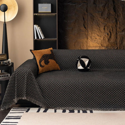 Chenille Sofa Cover Zigzag Pattern Decorative Fringe Comfort 3