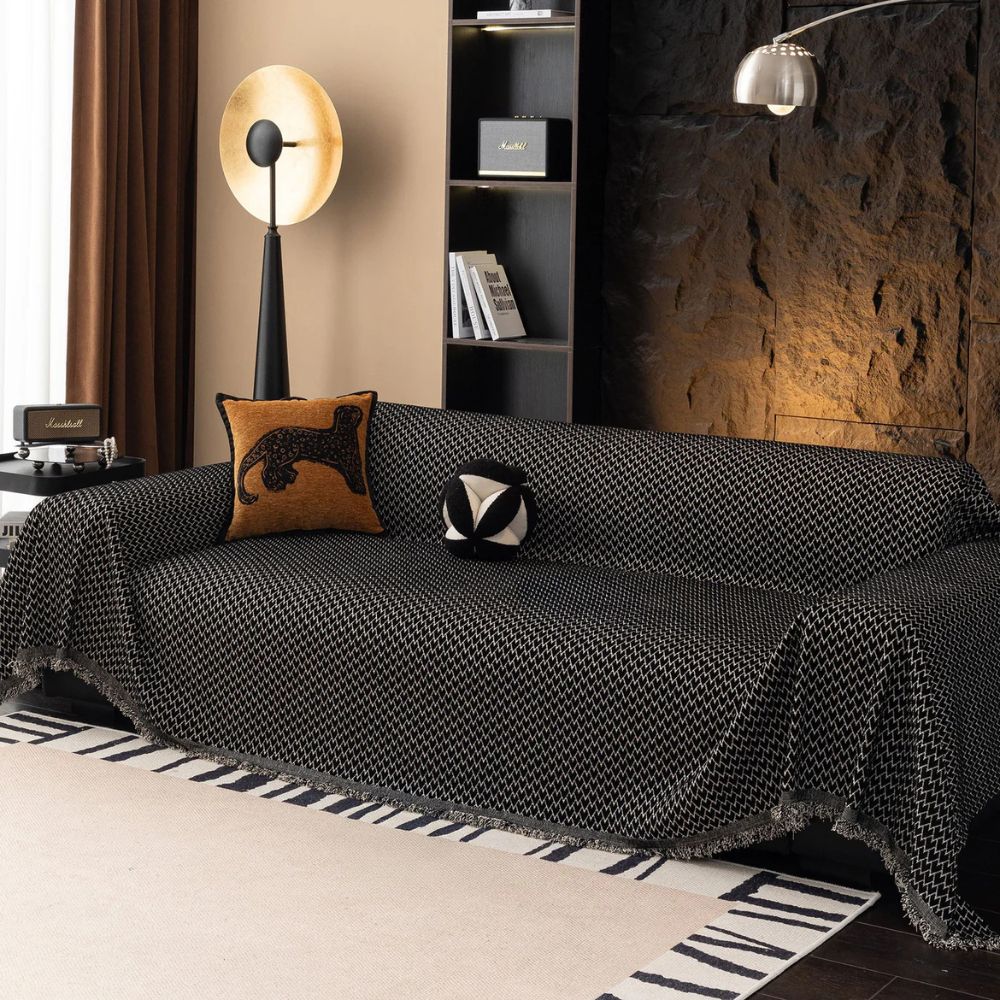 Chenille Sofa Cover Zigzag Pattern Decorative Fringe Comfort 4
