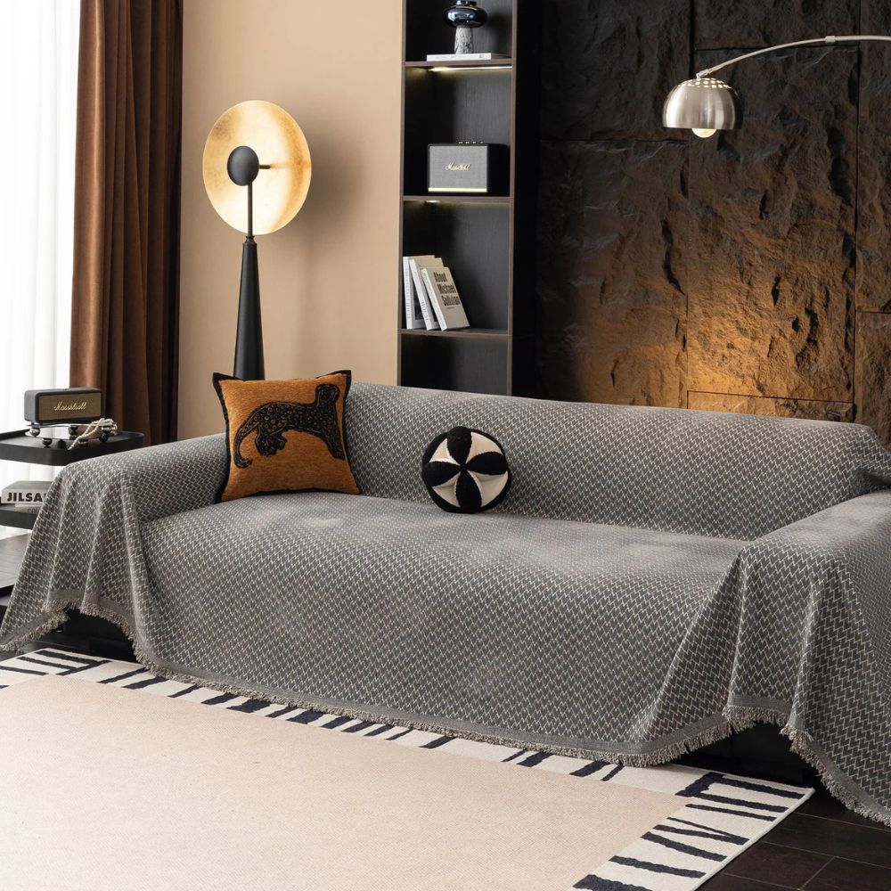 Chenille Sofa Cover Zigzag Pattern Decorative Fringe Comfort 5