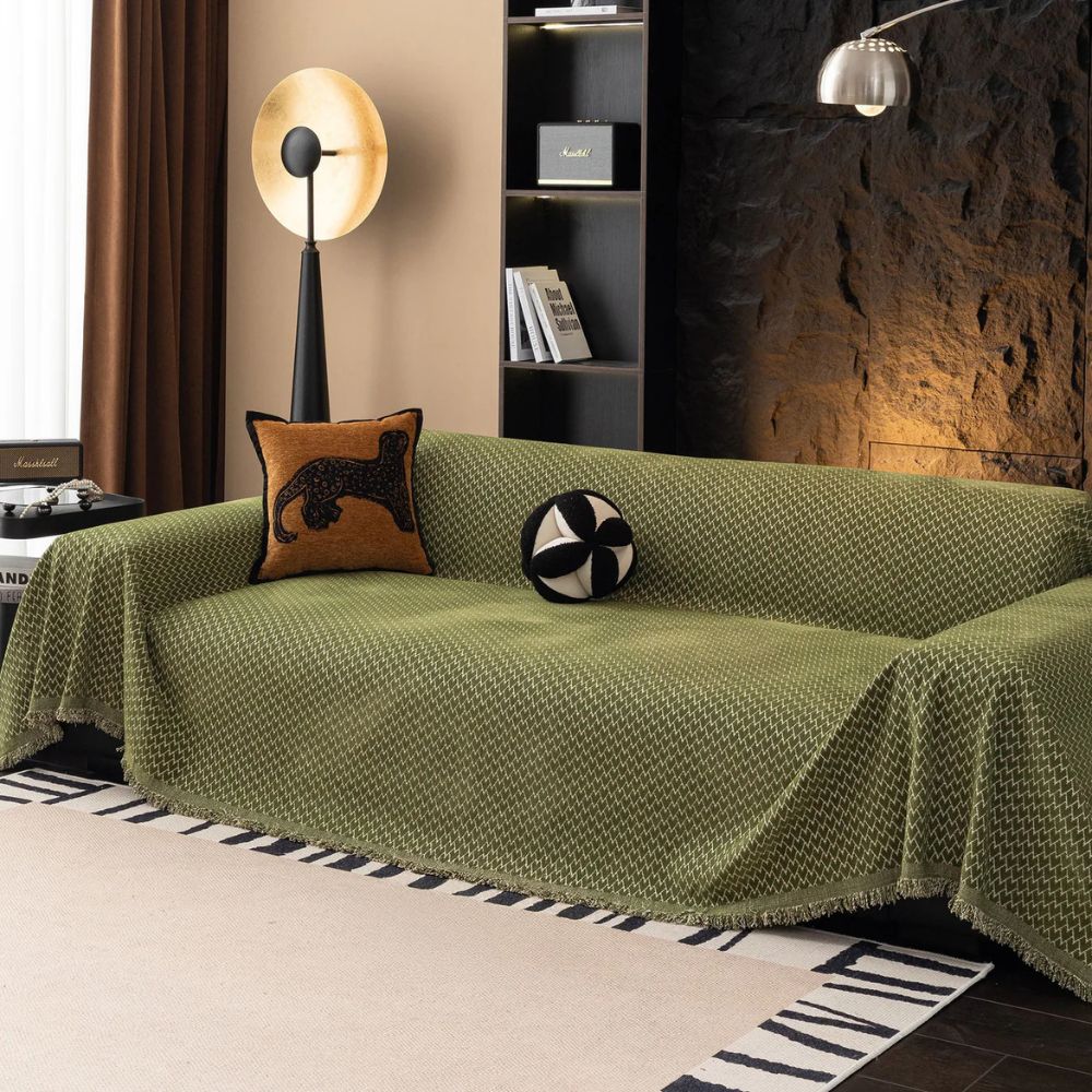 Chenille Sofa Cover Zigzag Pattern Decorative Fringe Comfort 7