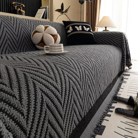 Chevron Herringbone Sofa Cover Microfiber Soft Texture Protection 0
