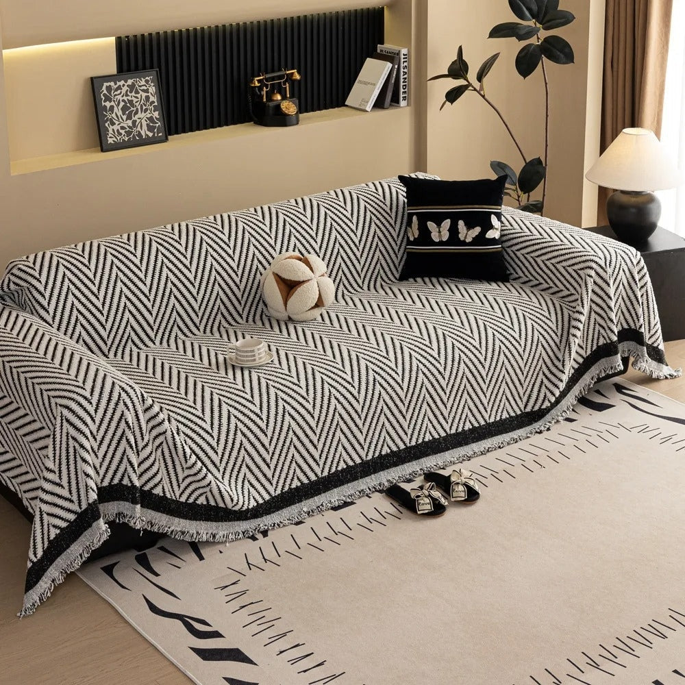 Chevron Herringbone Sofa Cover Microfiber Soft Texture Protection 4
