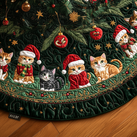 Christmas Cat Quilted Tree Skirt Durable Festive Decor 0