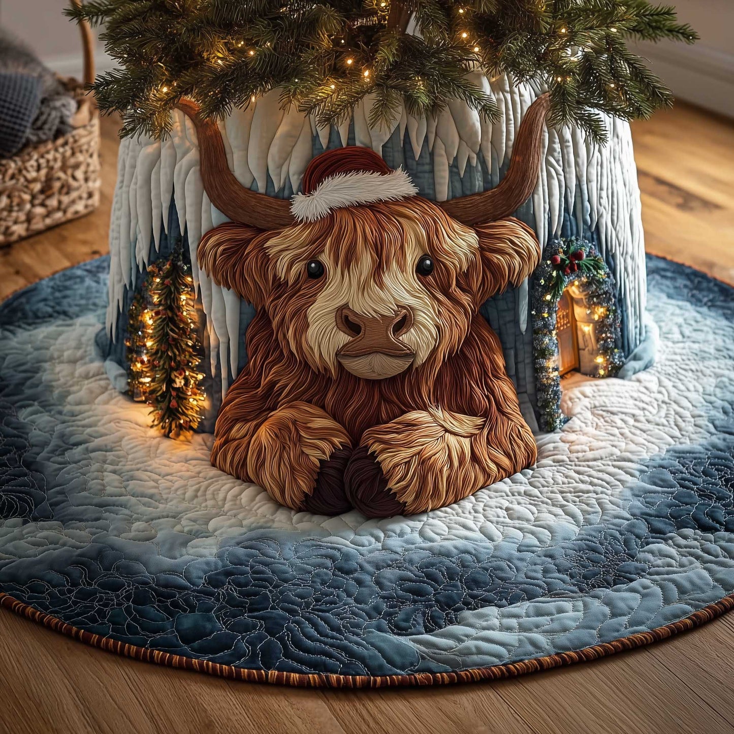 Christmas Tree Skirt Quilted Cotton Blend Durable Holiday Decor 3
