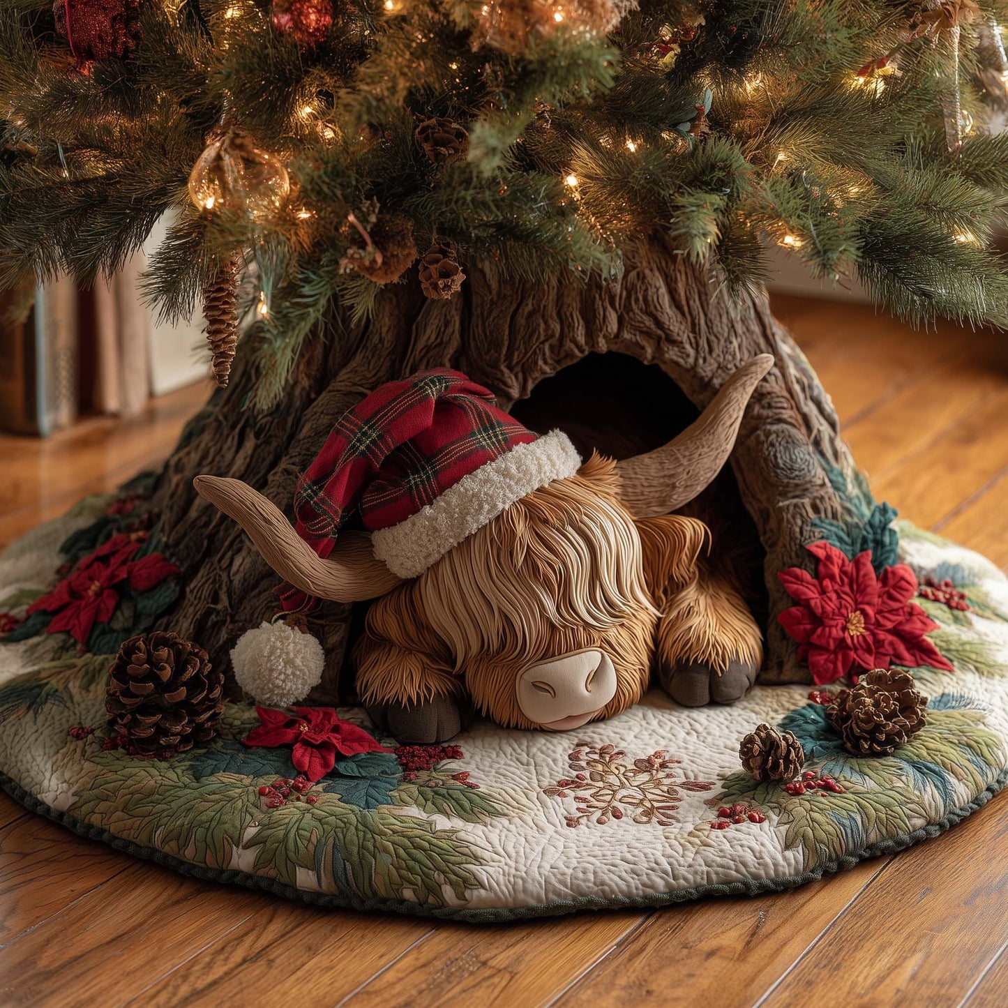 Christmas Tree Skirt Quilted Cotton Blend Durable Holiday Decor 4