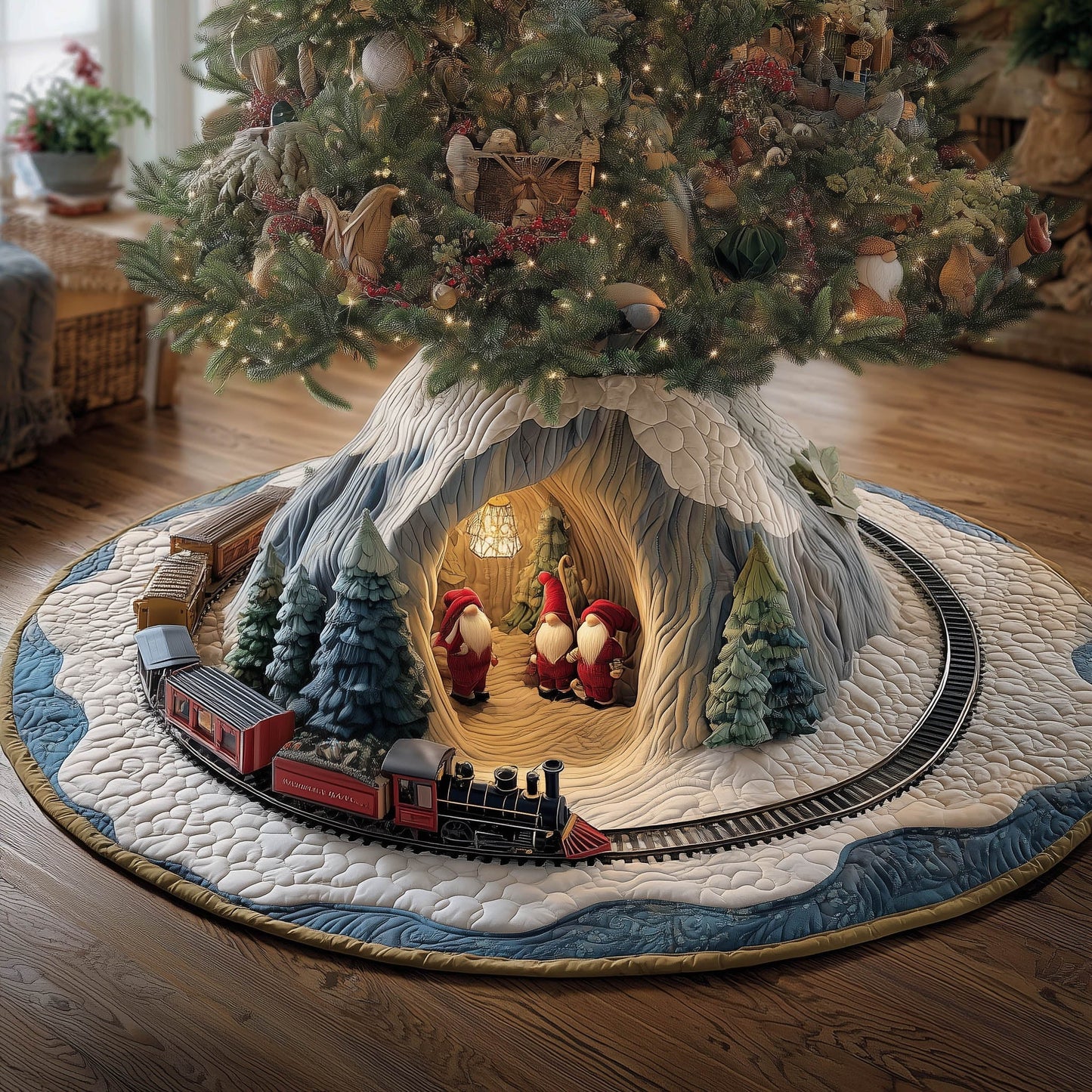Christmas Tree Skirt Quilted Cotton Durable Design for Holiday Decor 0