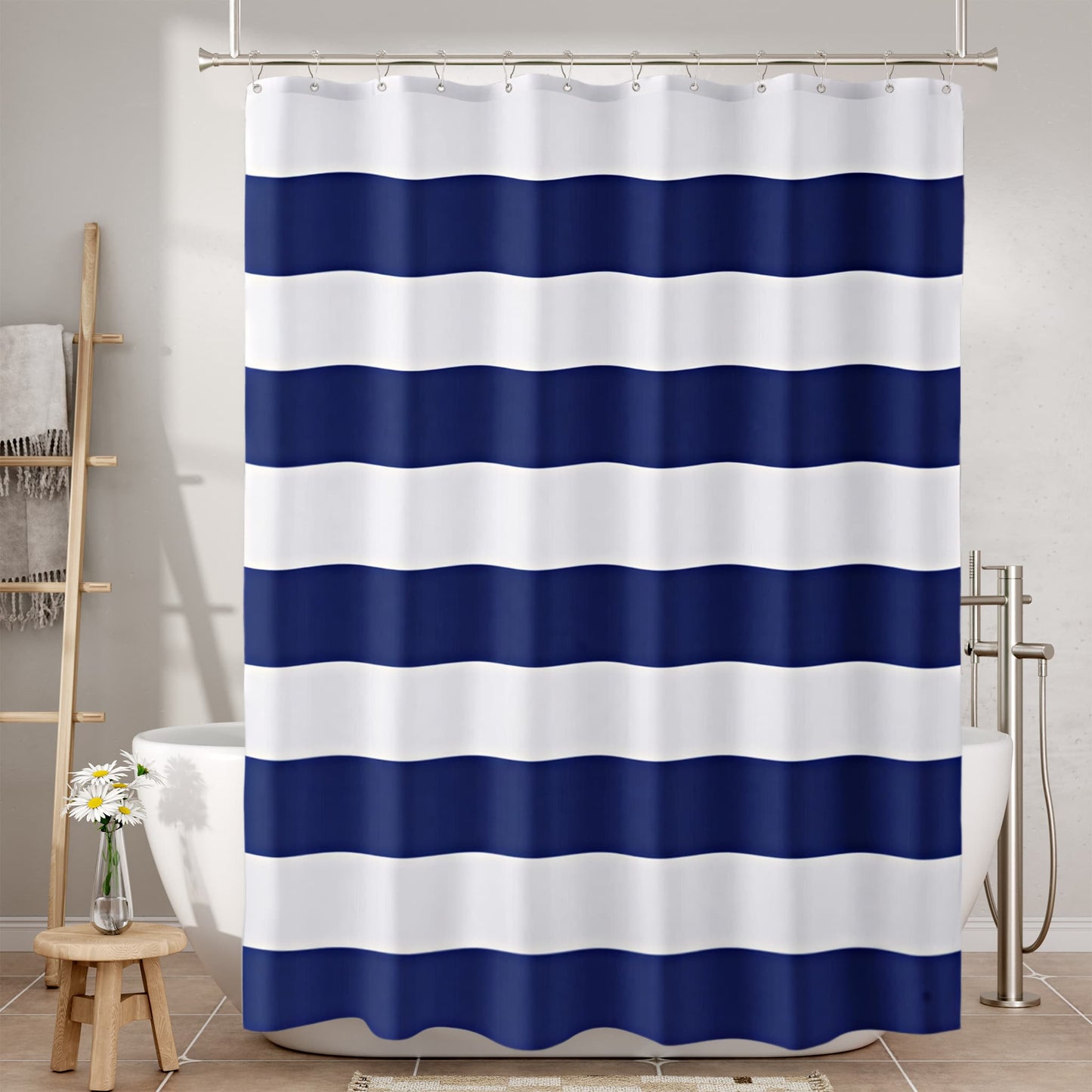 Classic Stripes | Shower Curtain with Weighted Corners & Reinforced Grommets | Elegant Design for a Relaxing Bathroom 1