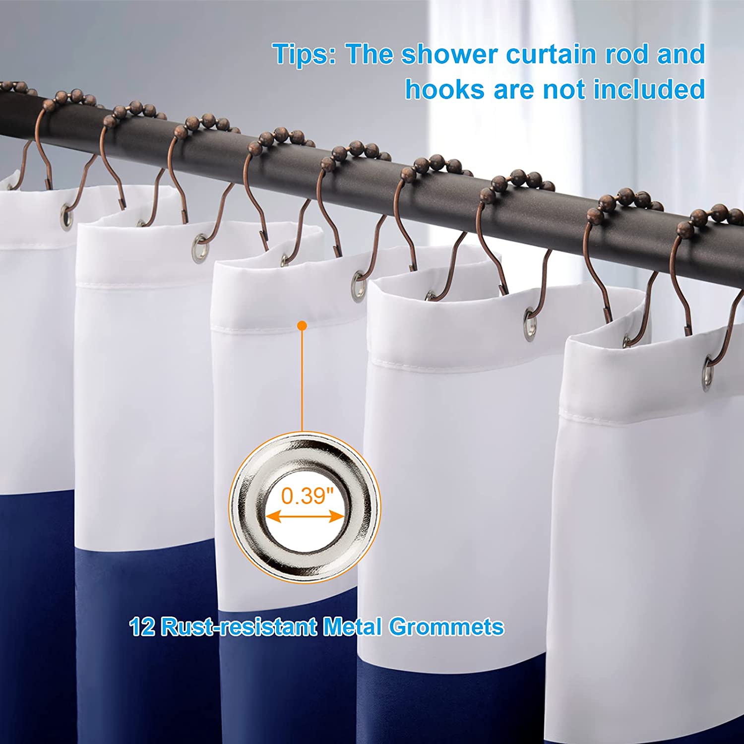 Classic Stripes | Shower Curtain with Weighted Corners & Reinforced Grommets | Elegant Design for a Relaxing Bathroom 5
