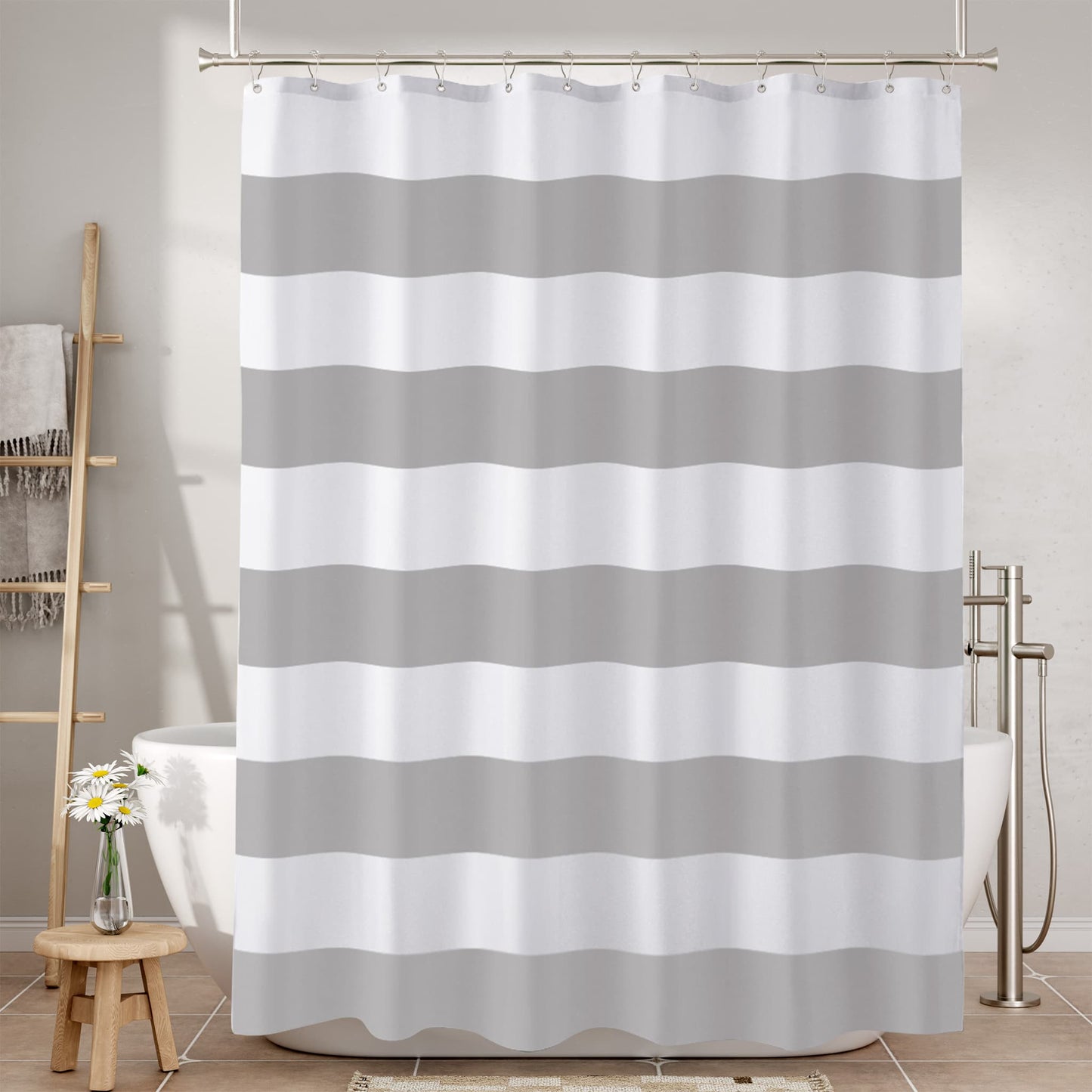 Classic Stripes | Shower Curtain with Weighted Corners & Reinforced Grommets | Elegant Design for a Relaxing Bathroom 7