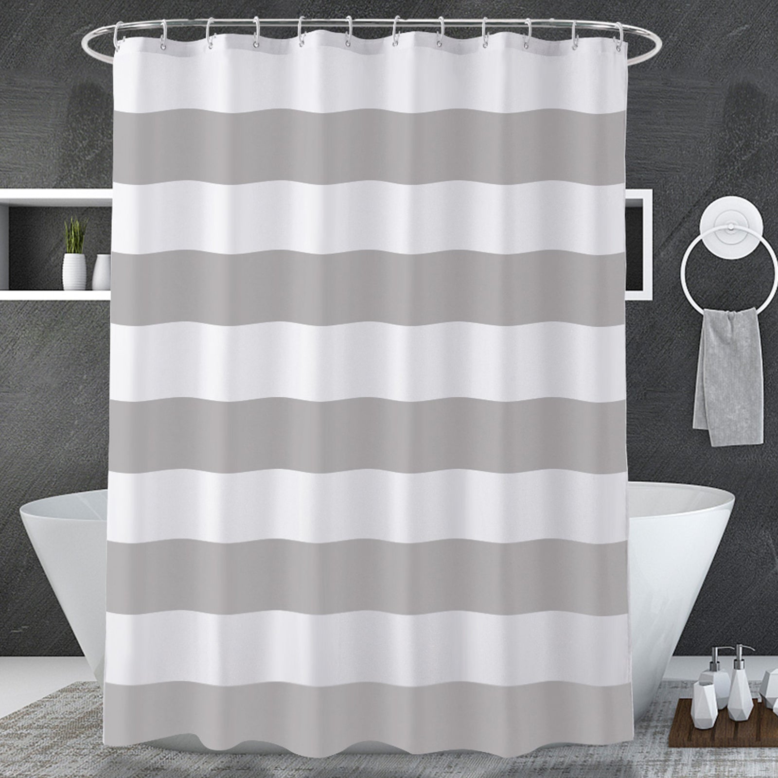 Classic Stripes | Shower Curtain with Weighted Corners & Reinforced Grommets | Elegant Design for a Relaxing Bathroom 8